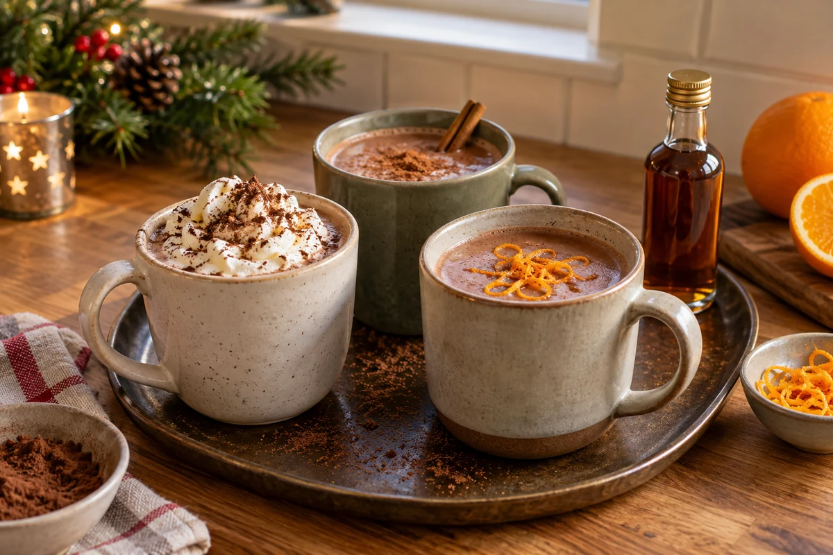 Hot chocolate variations with cinnamon and orange