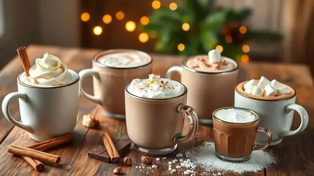 Hot chocolate variations with festive toppings