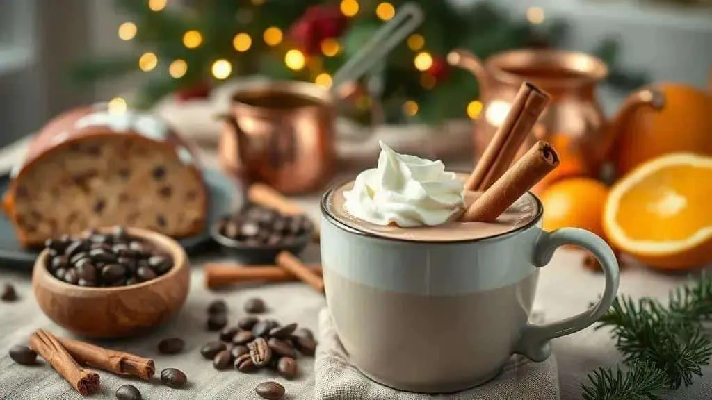 Hot chocolate with cream and cinnamon at Christmas