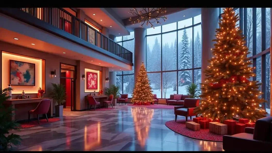 Hotel lounge decorated for Christmas