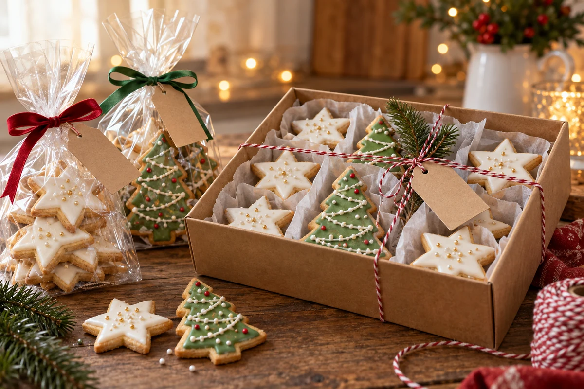 Iced Christmas biscuits packed with protective paper