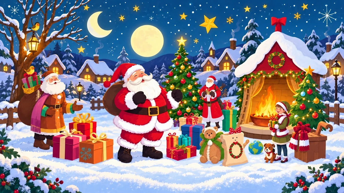 Illustrated characters from Christmas stories