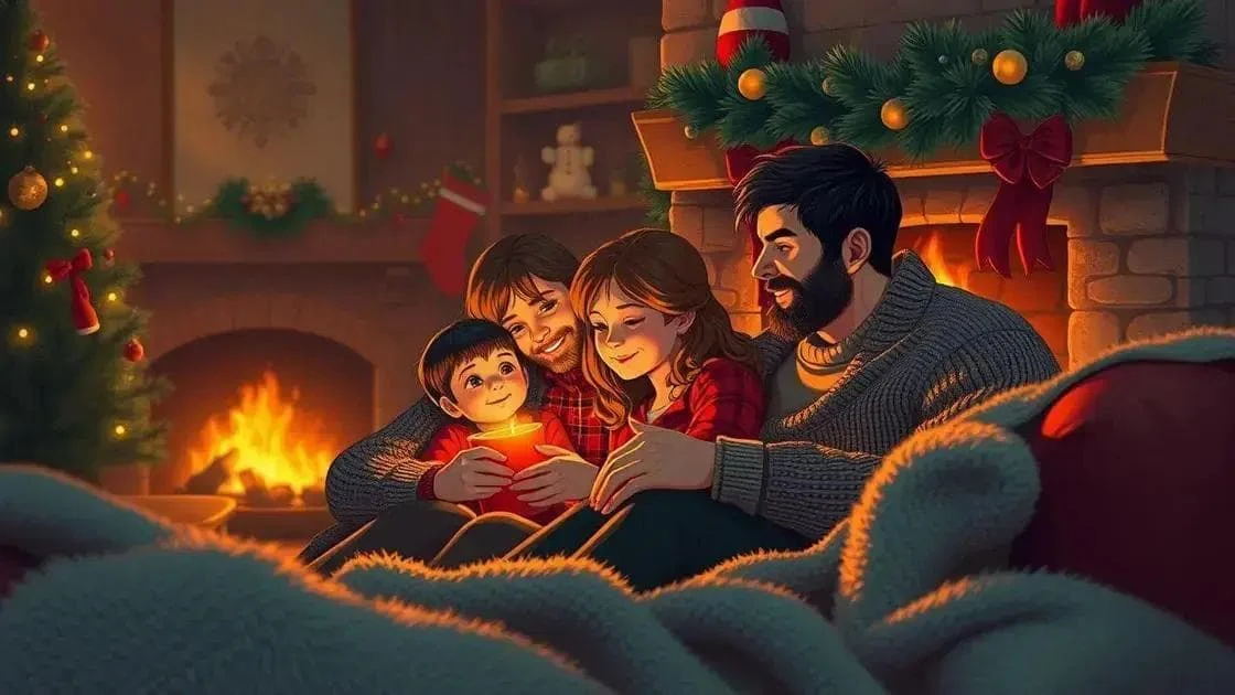 Illustrated family sharing a Christmas moment