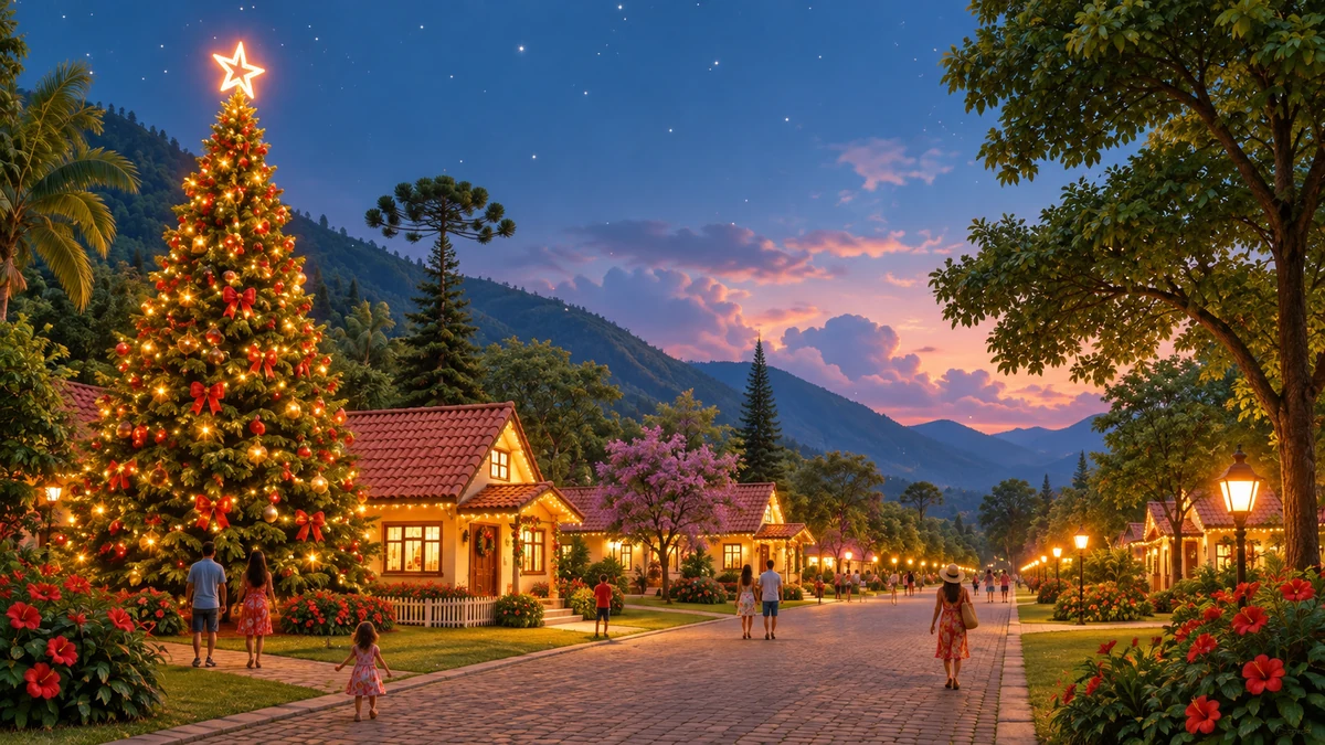 Illustration of a Brazilian Christmas village in summer