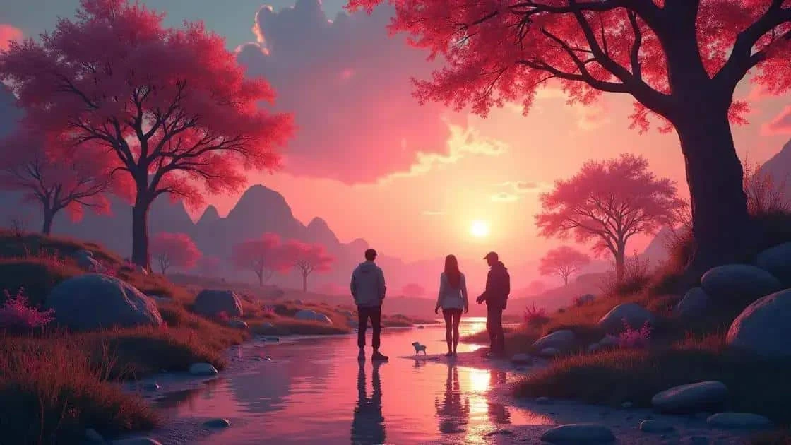 Illustration of a family beside water