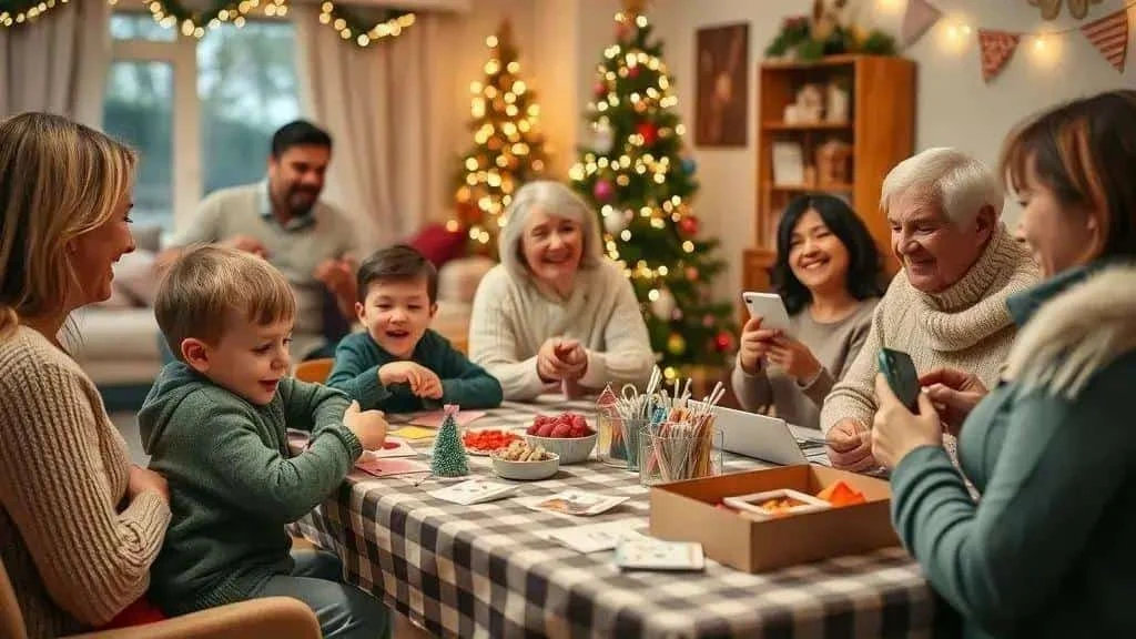 Illustration of a family enjoying Christmas crafts together