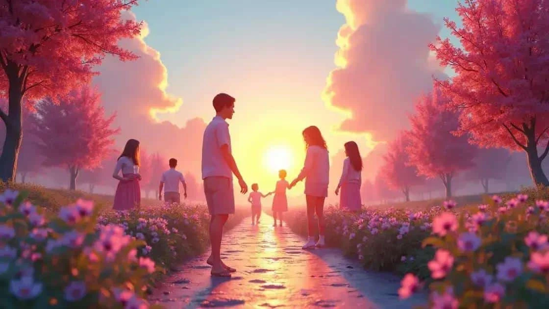 Illustration of a family walking together