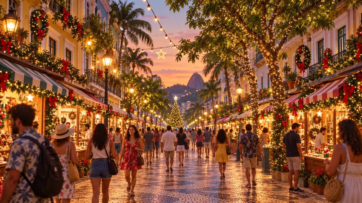 Illustration of a festive Brazilian street on a warm evening Illustration of a festive Brazilian street on a warm evening