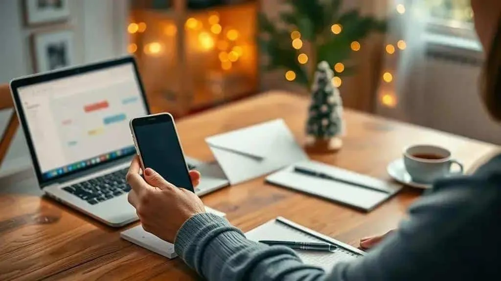 Illustration of a host using a phone beside a laptop and notebook Illustration of a host using a phone beside a laptop and notebook