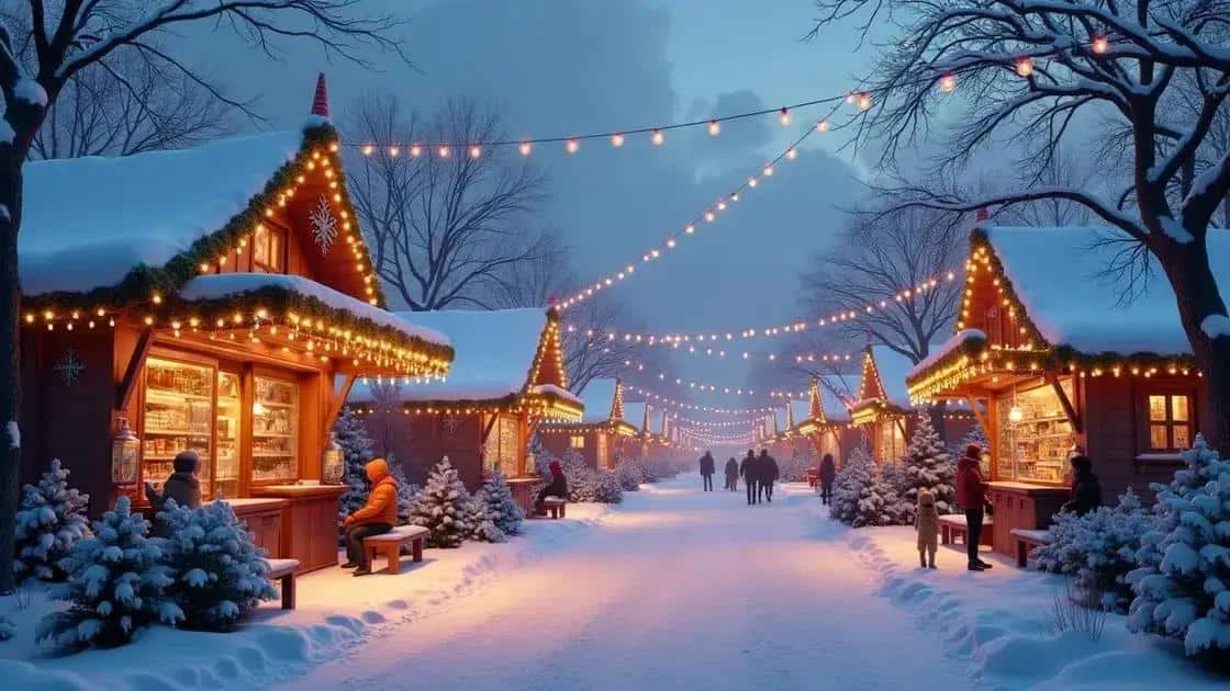 Illustration of a snowy Christmas market