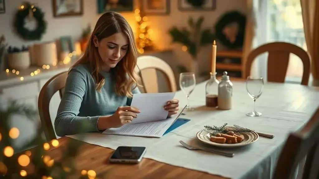 Illustration of a woman reviewing her Christmas guest list