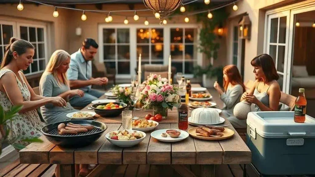 Illustration of adults preparing a summer festive meal