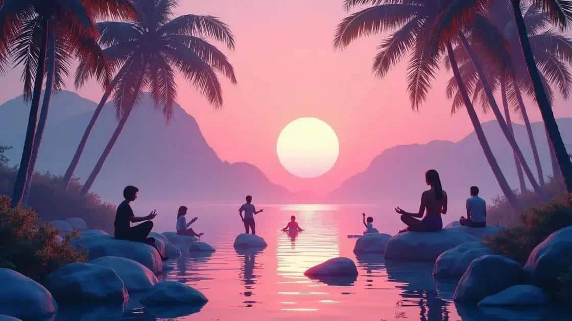 Illustration of peaceful reflection beside water
