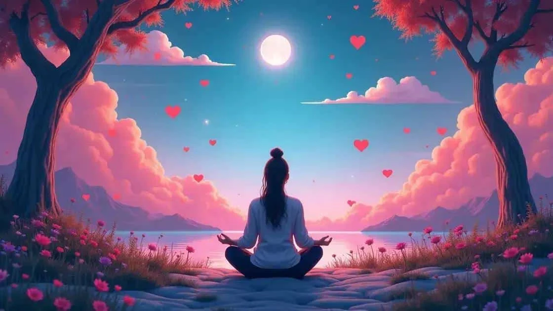 Illustration of peaceful reflection with heart motifs