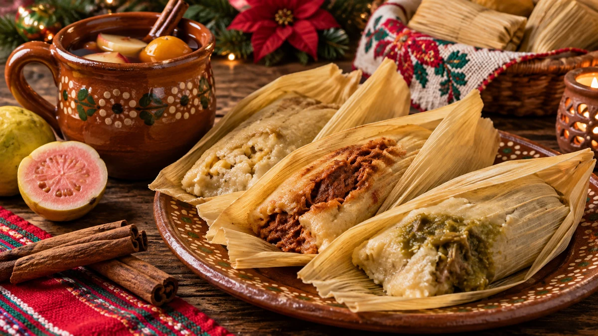 Illustration of tamales and warm fruit punch