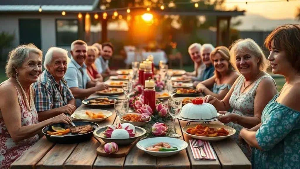 Illustrative multigenerational family gathered around a Christmas table