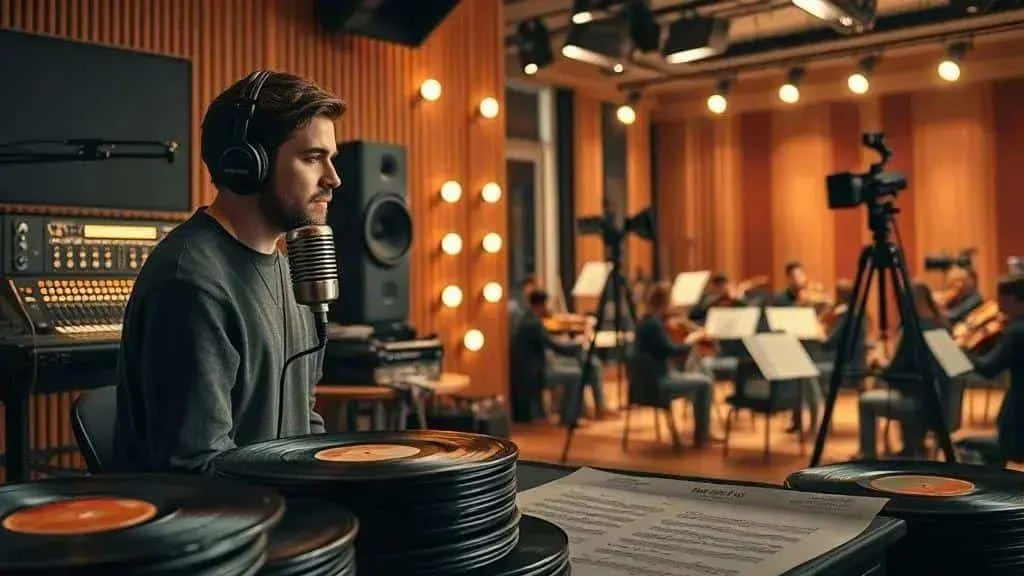 Illustrative recording studio and Christmas music production