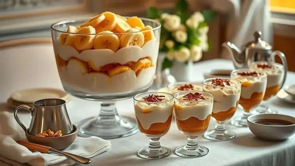 Individual banana cream desserts served at a table Individual banana cream desserts served at a table