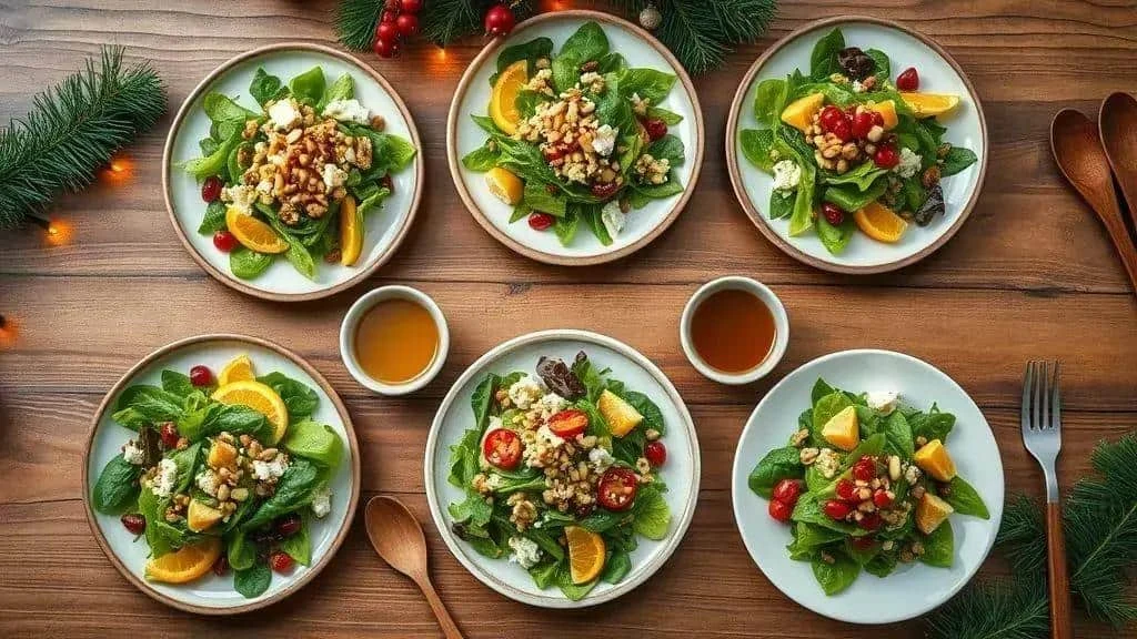 Individual green salads with orange, nuts and cheese