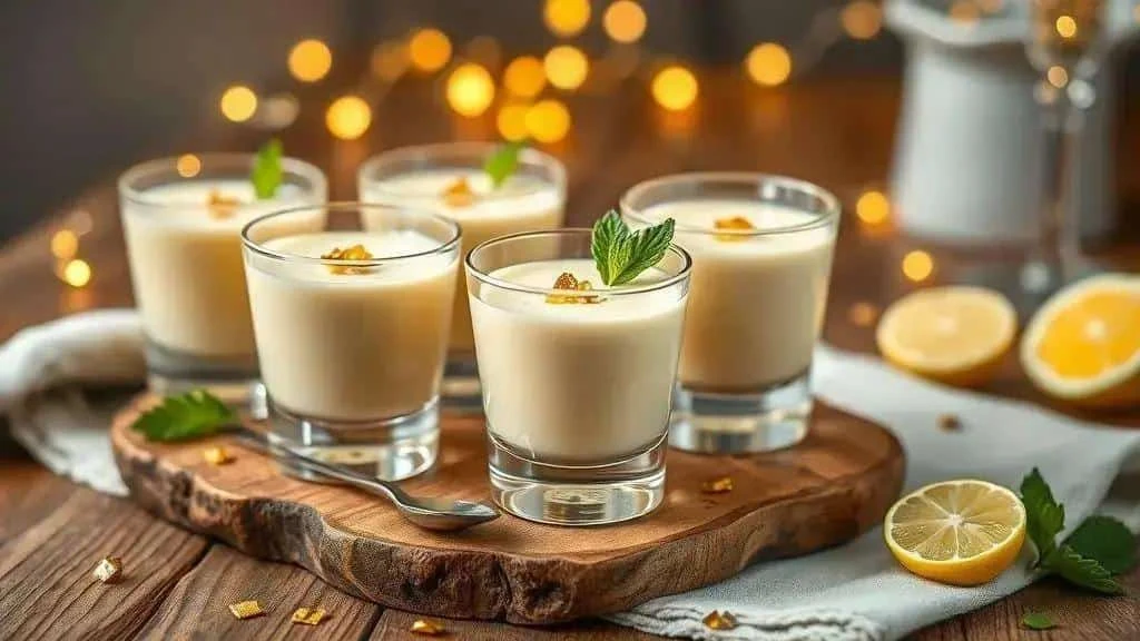 Individual lime mousse desserts decorated for a party