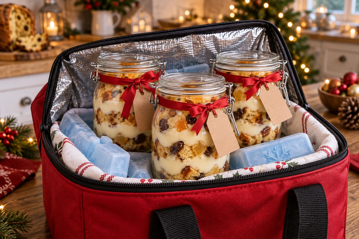 Individual panettone dessert jars in a chilled gift bag