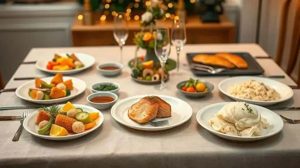 Individual plates of a fish dinner