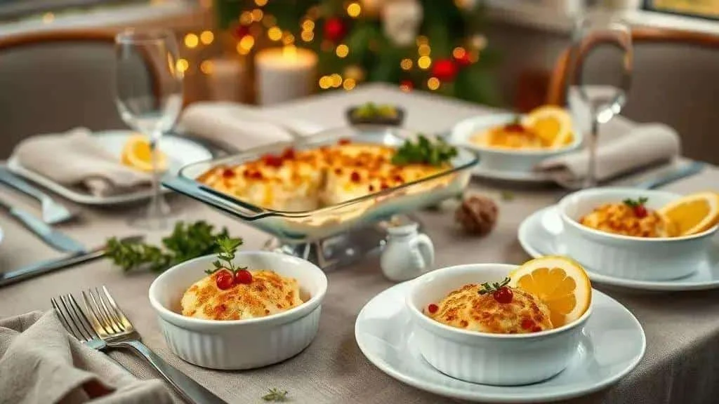 Individual portions of creamy fish gratin