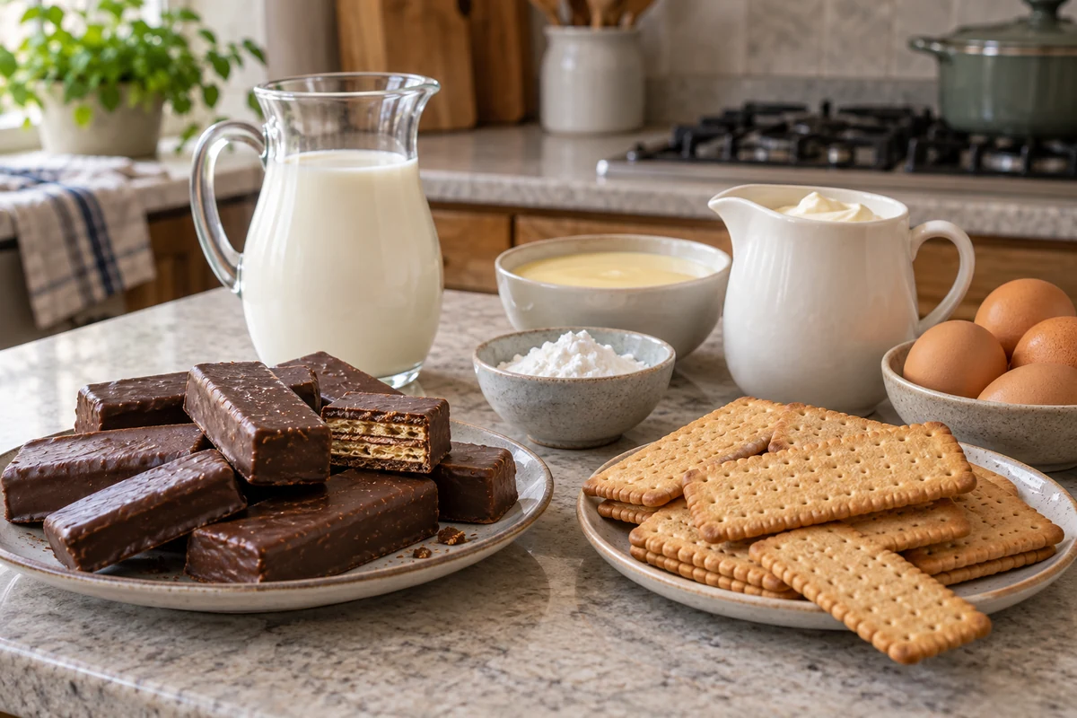 Ingredients for Brazilian chocolate wafer trifle