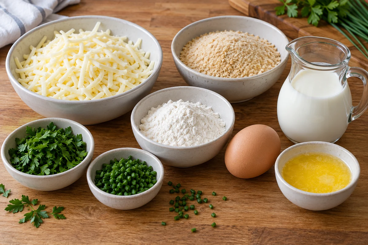 Ingredients for cheese and herb fritters