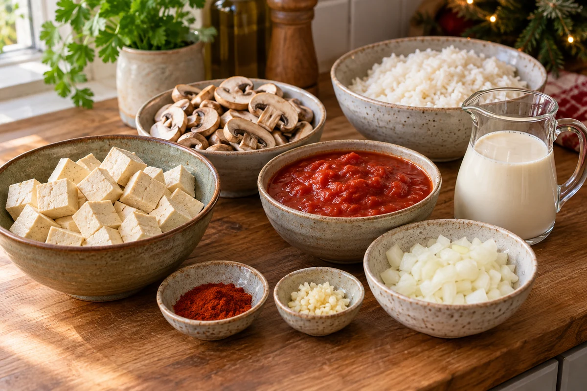 Ingredients for creamy vegan stroganoff Ingredients for creamy vegan stroganoff