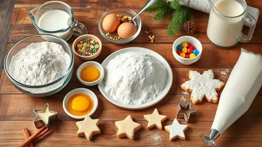 Ingredients for festive iced butter biscuits