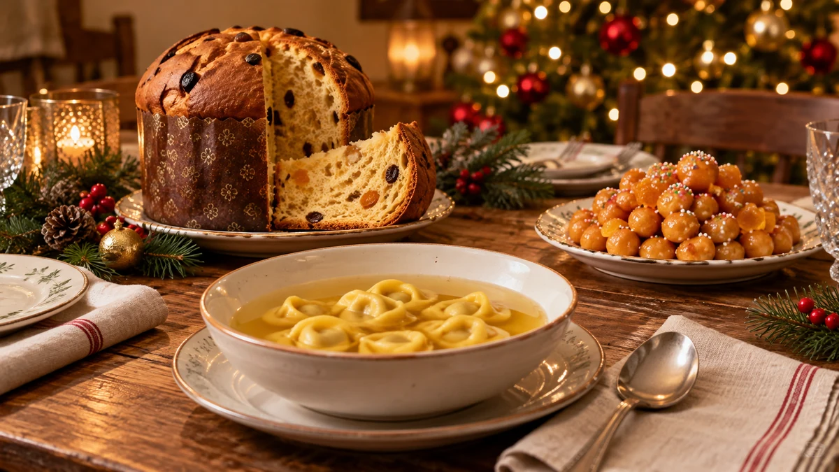 Italian-inspired Christmas meal with tortellini panettone and struffoli
