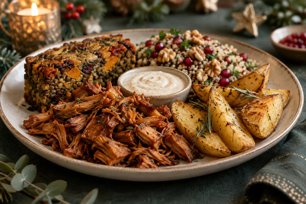 Jackfruit, lentil terrine and quinoa dishes