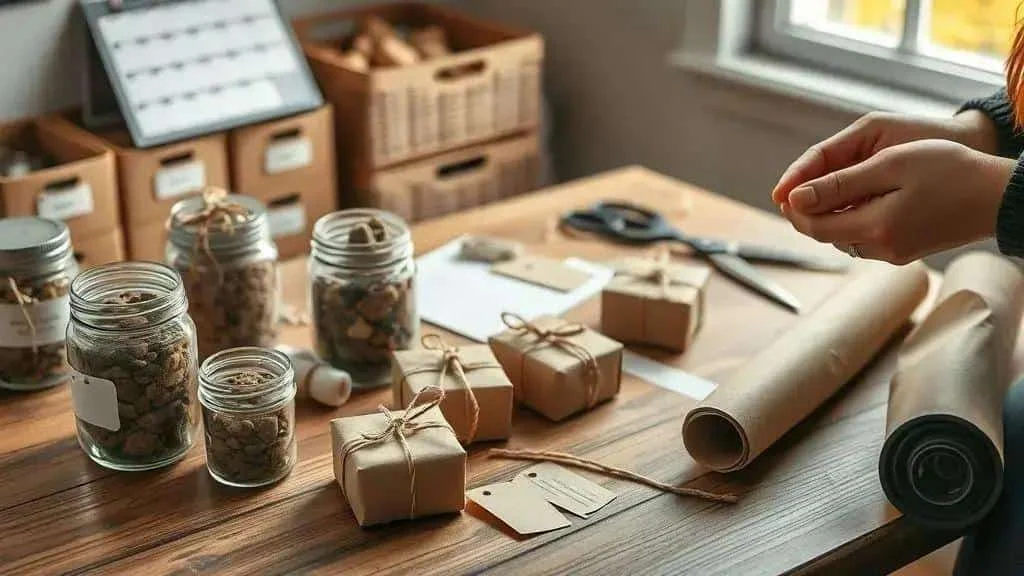 Kraft-paper gifts and decorated jars