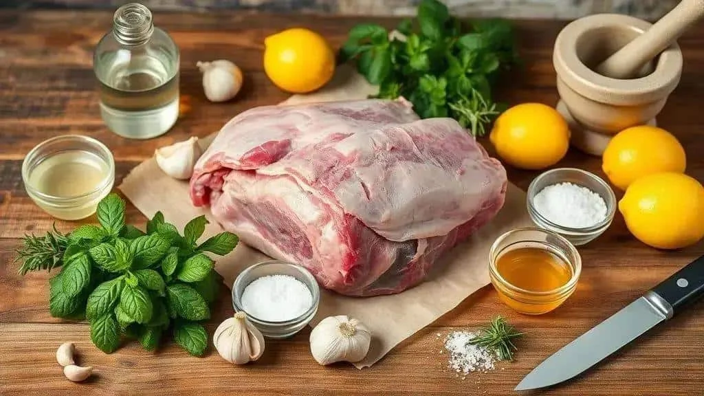 Lamb and herbs ready for roasting Lamb and herbs ready for roasting