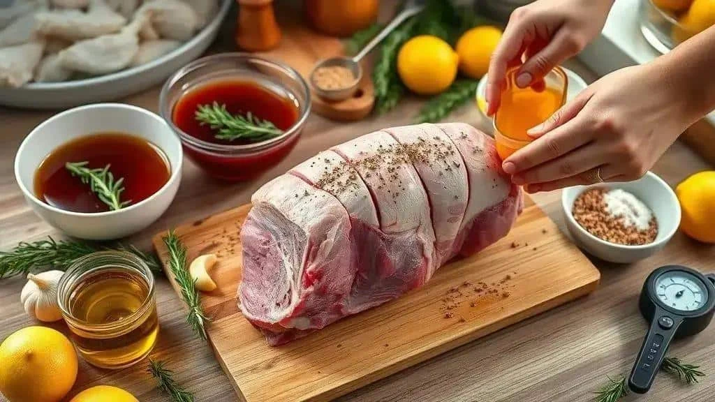 Lamb marinating with garlic and herbs Lamb marinating with garlic and herbs