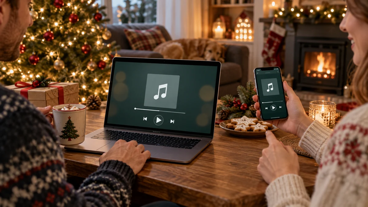 Laptop and phone ready to share a music playlist