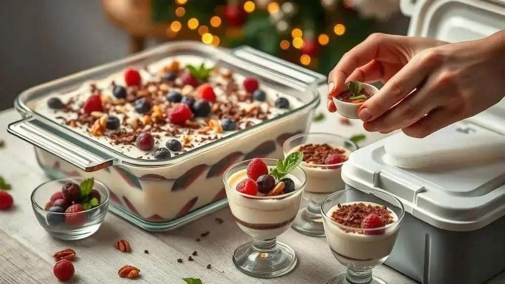 Layered desserts decorated with berries Layered desserts decorated with berries