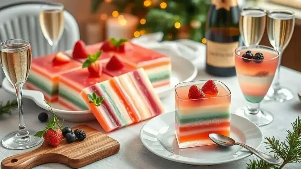 Layered jelly slices and individual desserts for a party
