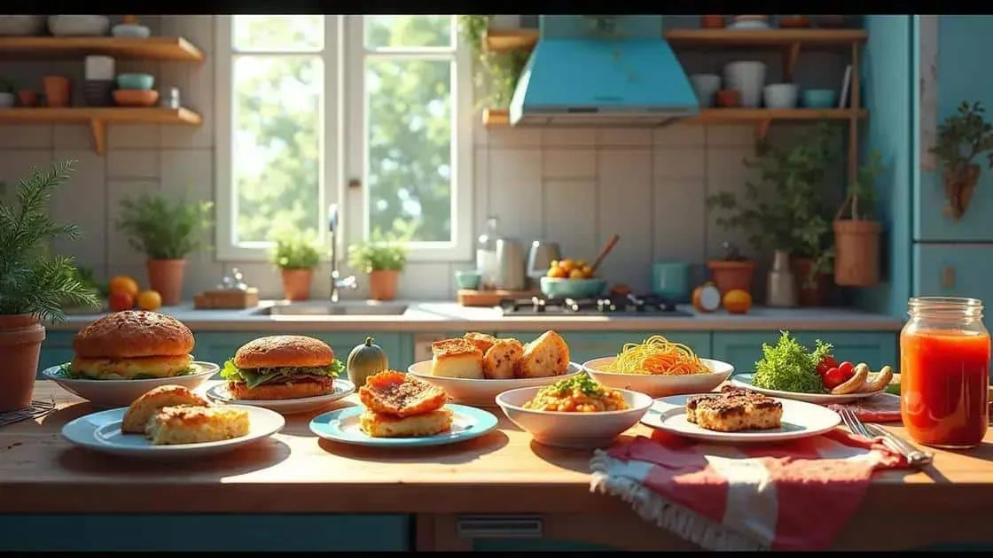Leftover food arranged in a kitchen
