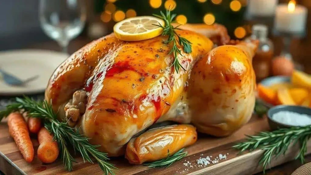 Lemon and herb roast chicken on a serving board
