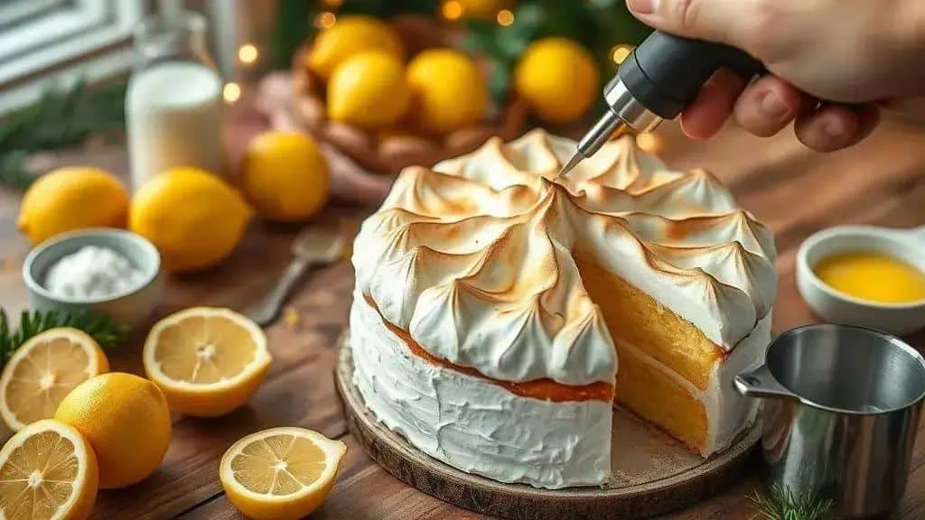Lemon cake with toasted meringue