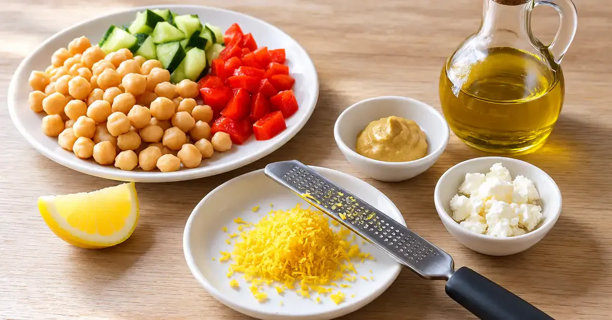 Lemon zest and optional feta for chickpea salad