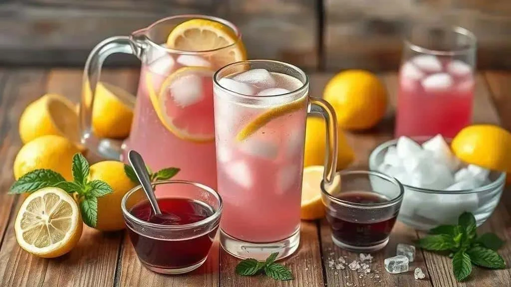 Lemons red fruit syrup and pink lemonade Lemons red fruit syrup and pink lemonade