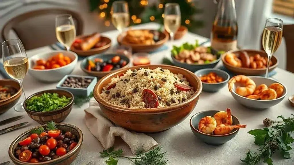 Lentil rice served with festive side dishes