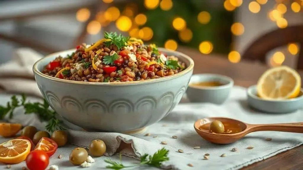 Lentil salad arranged for a New Year's Eve celebration Lentil salad arranged for a New Year's Eve celebration