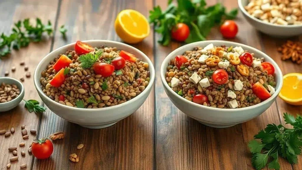 Lentil salad variations with different toppings Lentil salad variations with different toppings