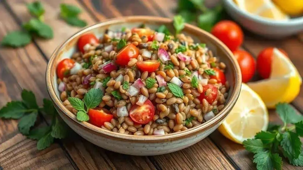 Lentil salad with fresh mint and diced vegetables