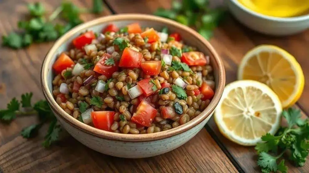 Lentil salad with tomato onion and parsley