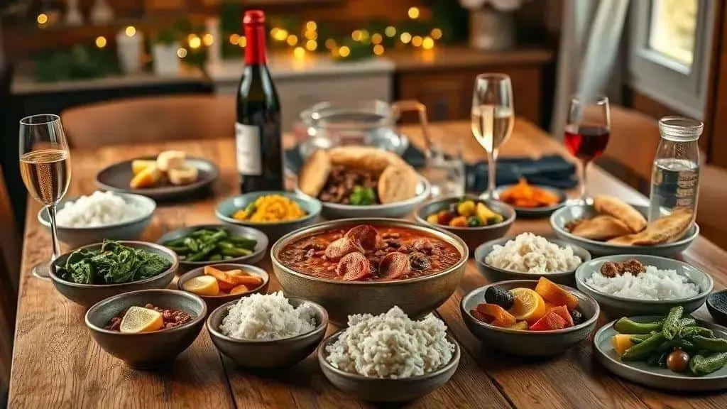 Lentils and sausage with rice at a festive meal